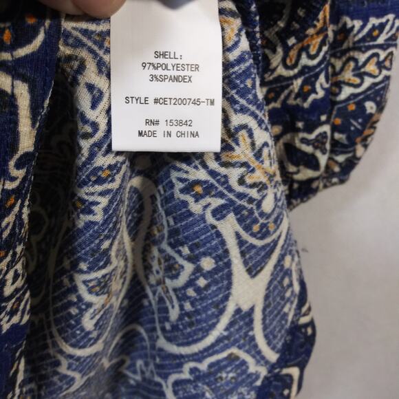 Melloday Boho Mini Dress Long Sleeve Blue Print V-Neck Size Small - Picture 9 of 9